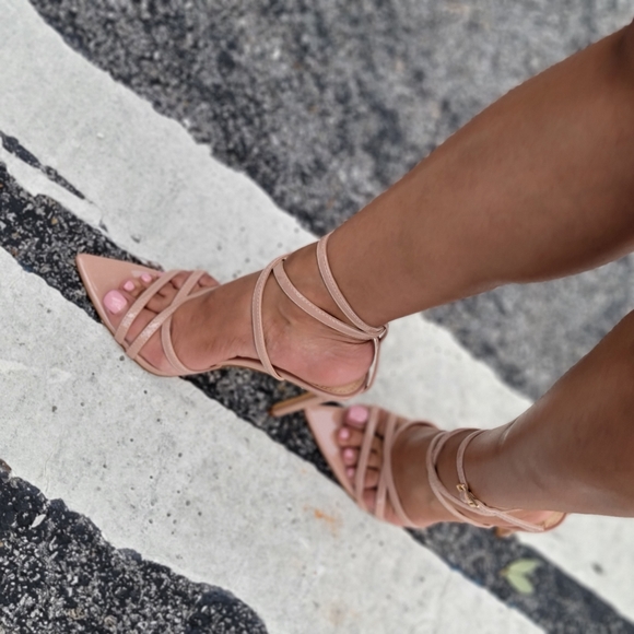 Nude Strappy Pointed High Heels - Picture 3 of 8
